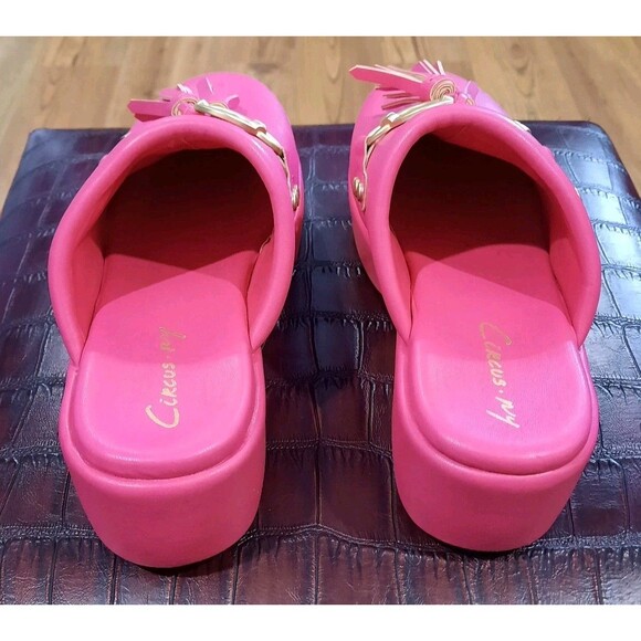 Circus NY Sam Edelman Jinger Clog Mules Flamingo Pink Gold Tassel Platform Sz 8 - Picture 9 of 12